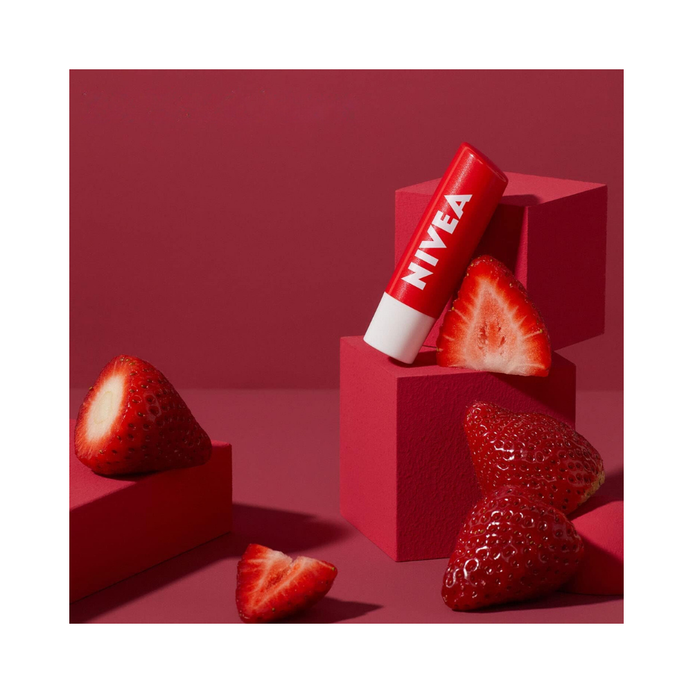 Nivea Strawberry Flavored Lip Balm 24 Hour Moisturizing, Nourishing 4.8 gr - By Baano