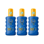 Nivea Sun Kids Protect & Care Coloured Sun Cream Spray SPF50+ 200ml / 6.8 fl.oz - 3 Pack - By Baano
