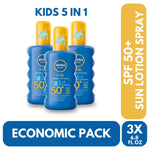 Nivea Sun Kids Protect & Care Coloured Sun Cream Spray SPF50+ 200ml / 6.8 fl.oz - 3 Pack - By Baano