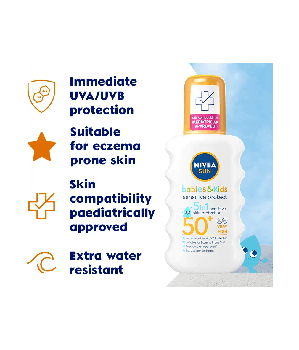 Nivea Sun Kids Sensitive Protect SPF 50+ Sun Lotion Spray 200ml / 6.8 fl.oz - 3 Pack Chivela