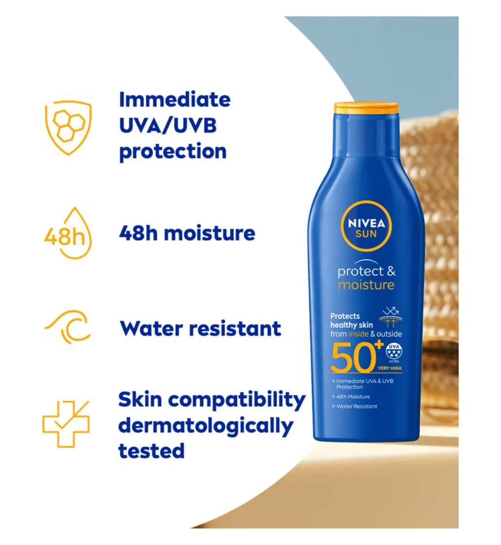 Nivea Sun Protect & Moisture Sun Cream Lotion SPF50+ 200ml / 6.8 fl.oz - 3 Pack Chivela