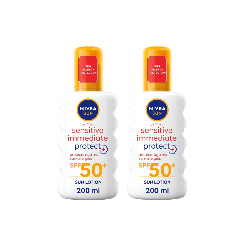 Nivea Sun Sensitive Immediate Protect Sun Cream Spray SPF50+ 200ml / 6.8 fl.oz - 2 Pack - By Baano