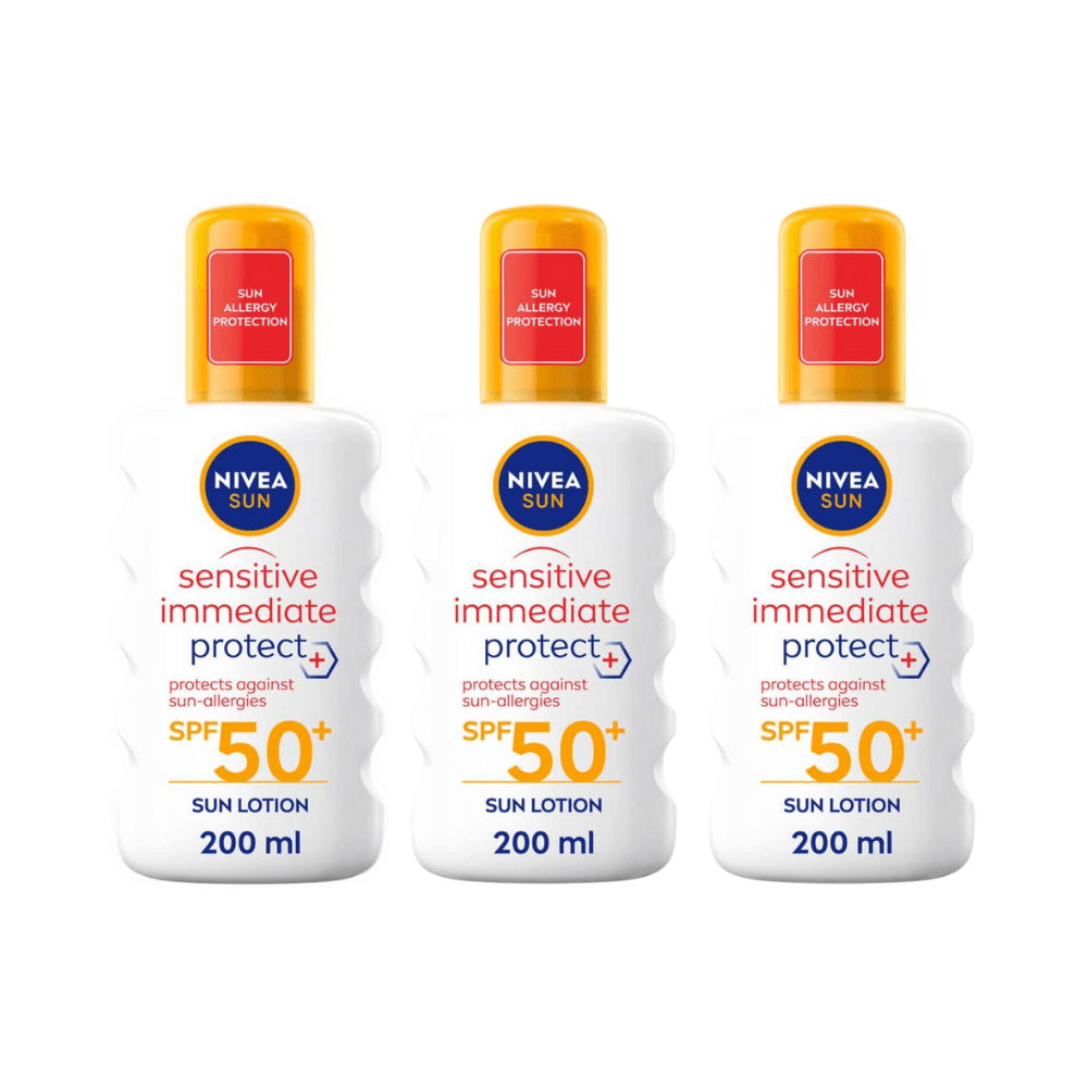 Nivea Sun Sensitive Immediate Protect Sun Cream Spray SPF50+ 200ml / 6.8 fl.oz - 3 Pack - By Baano