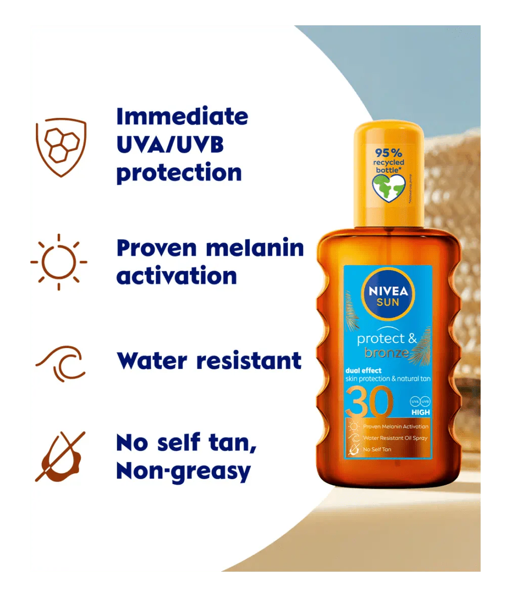 Nivea Sun Tan Activating Oil SPF30 Protect&Bronze 200ml / 6.8 fl.oz - 2 Pack Chivela