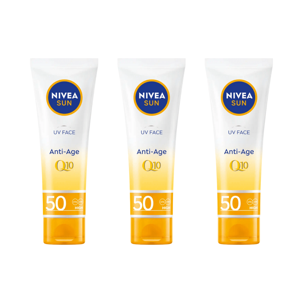 Nivea Sun UV Face Q10 Anti-Age Sun Cream SPF50 50ml / 1.7 fl oz - 3 Pack - By Baano