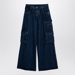 Blue Wide Cargo Denim Jeans - By Baano