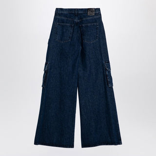 Blue Wide Cargo Denim Jeans - By Baano