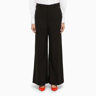 Black Wool Palazzo Trousers - By Baano