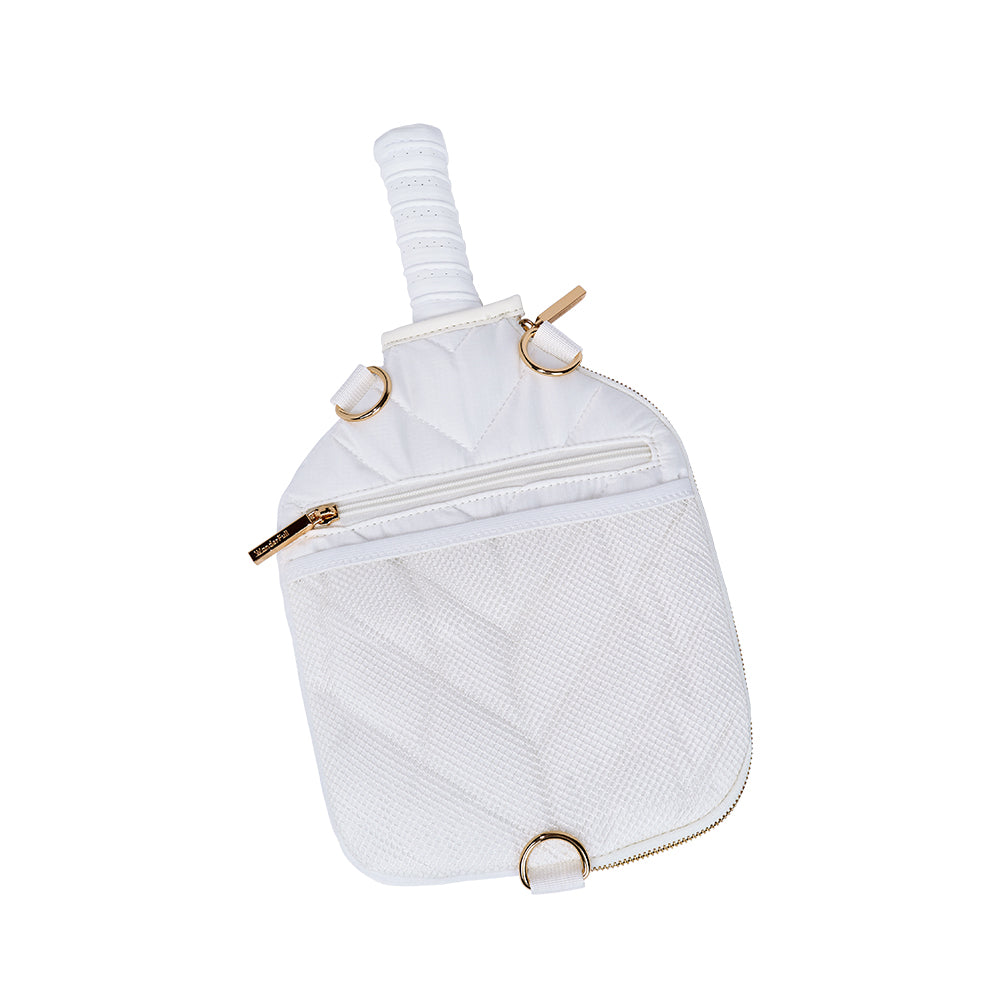 Pickleball HydroSling Bag with Removable Racquet Cover- White Ripstop with Stripe