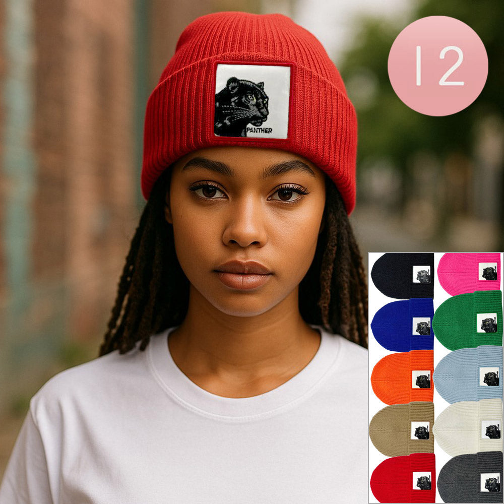 12PCS - Panther Patch Winter Beanie Hats