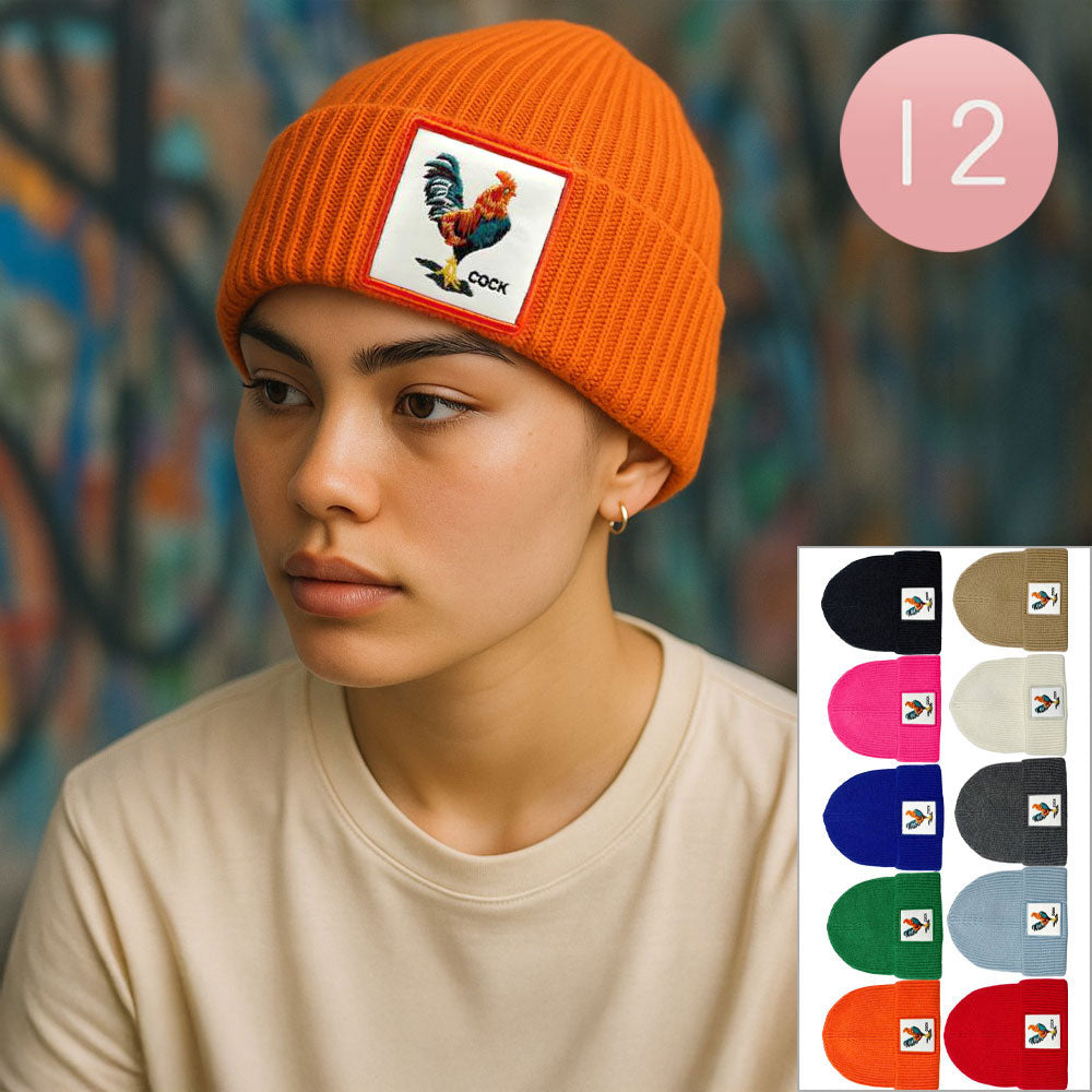 12PCS - Cock Patch Winter Beanie Hats