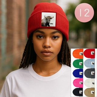 12PCS - Bull Patch Winter Beanie Hats