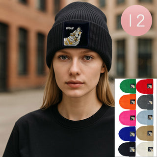 12PCS - Wolf Patch Winter Beanie Hats