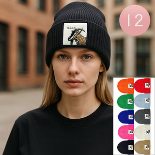 12PCS - Goat Patch Winter Beanie Hats