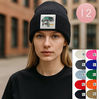 12PCS - Bass Fish Patch Winter Beanie Hats
