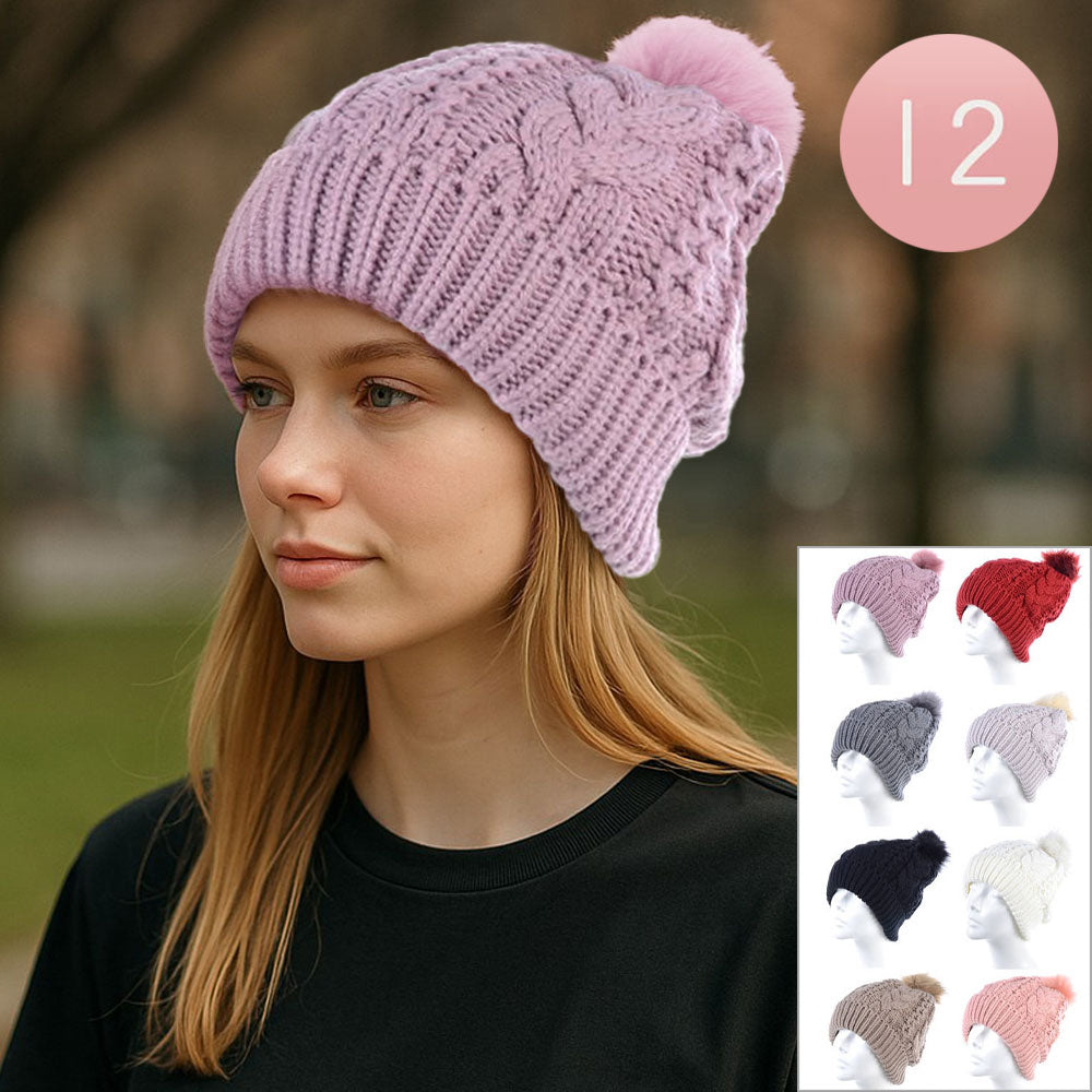 12PCS - Pom Pom Knit Slouchy Winter Beanie Hats