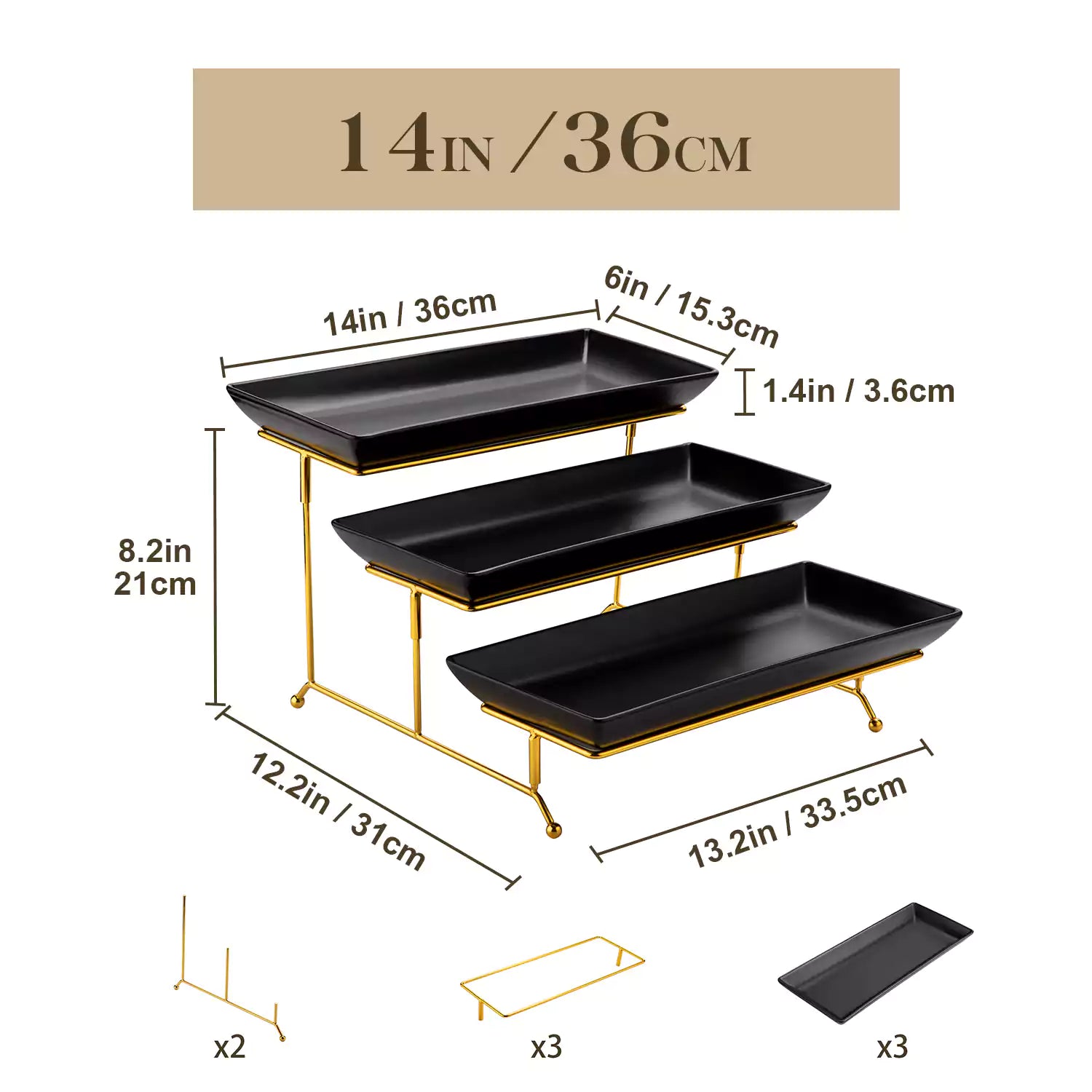 3 Tier Black Server With Plates