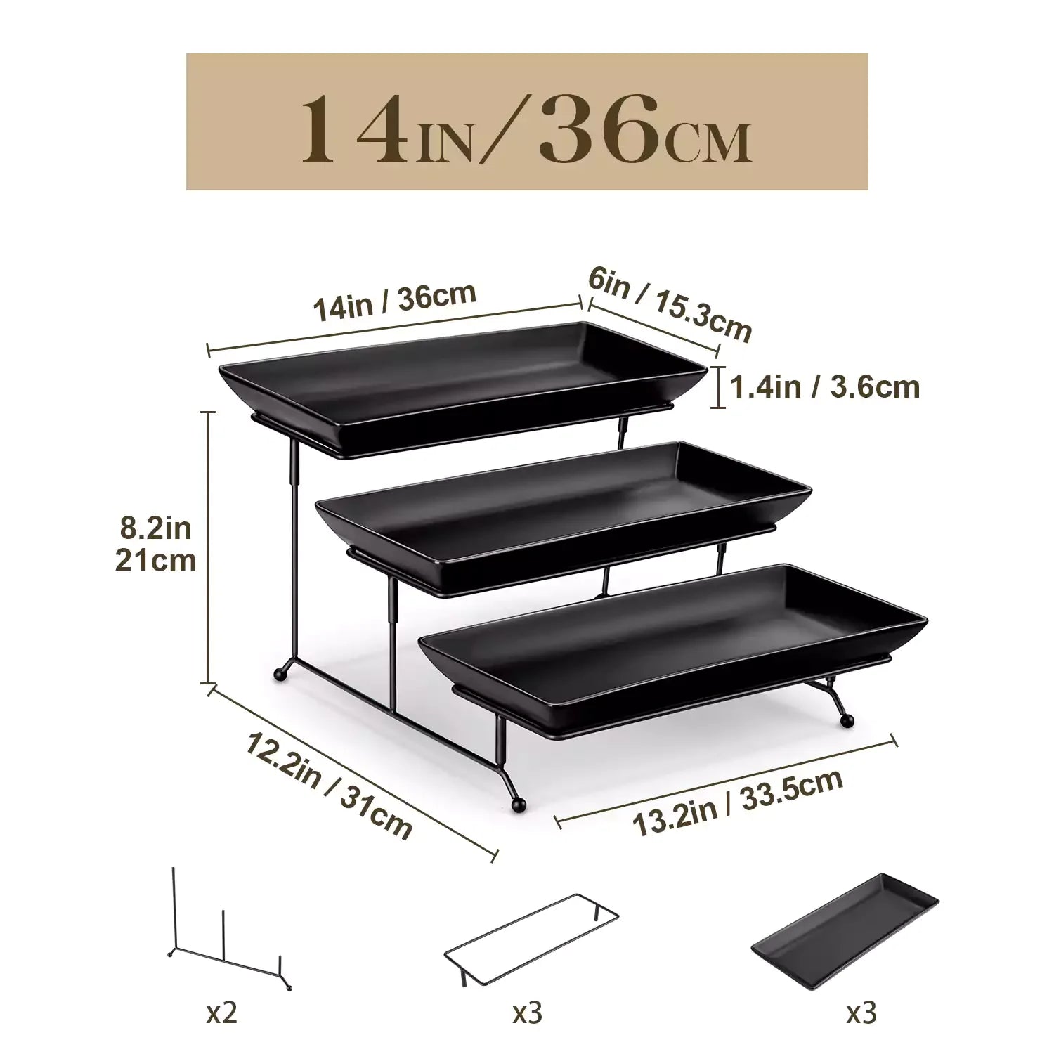 3 Tier Black Server With Plates