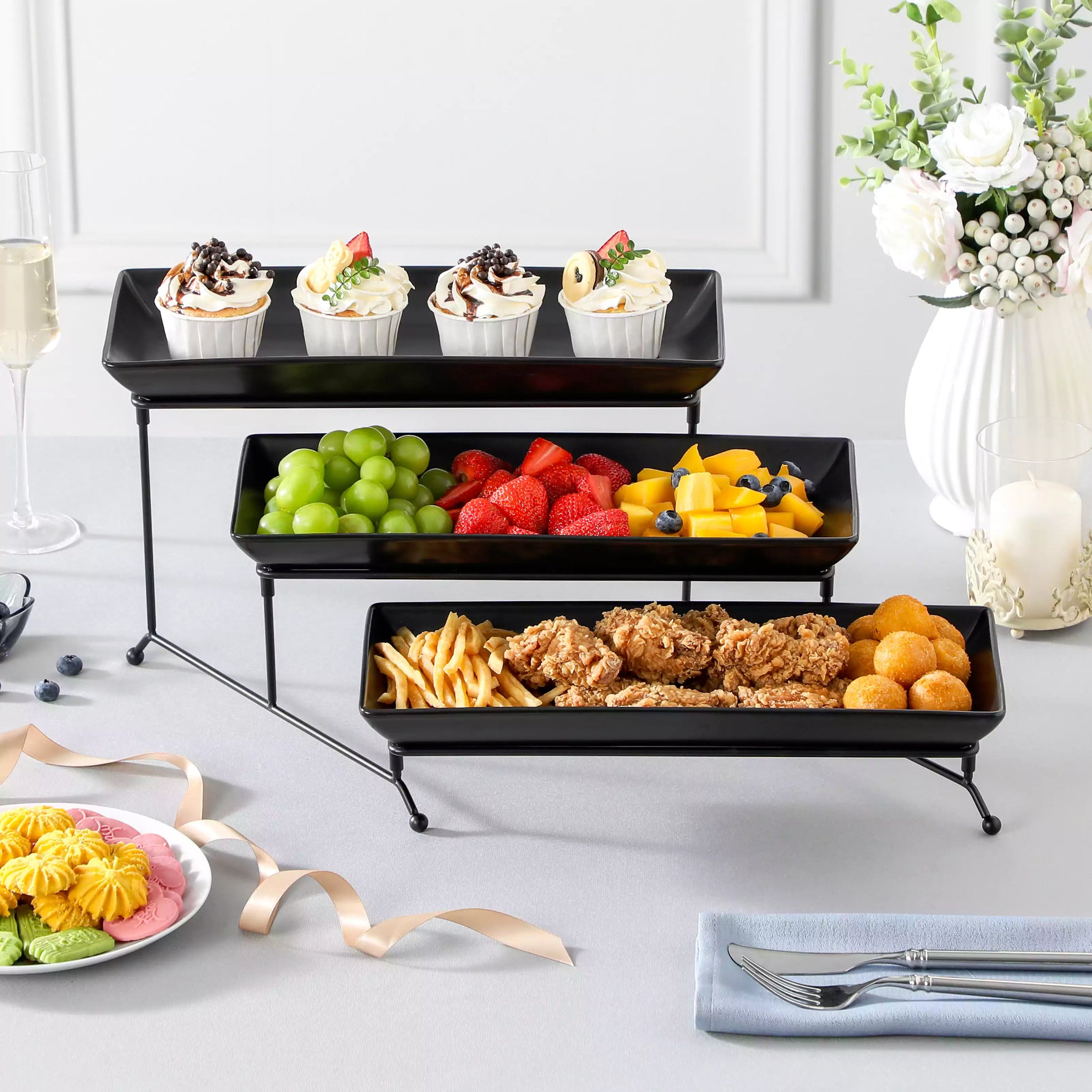 3 Tier Black Server With Plates