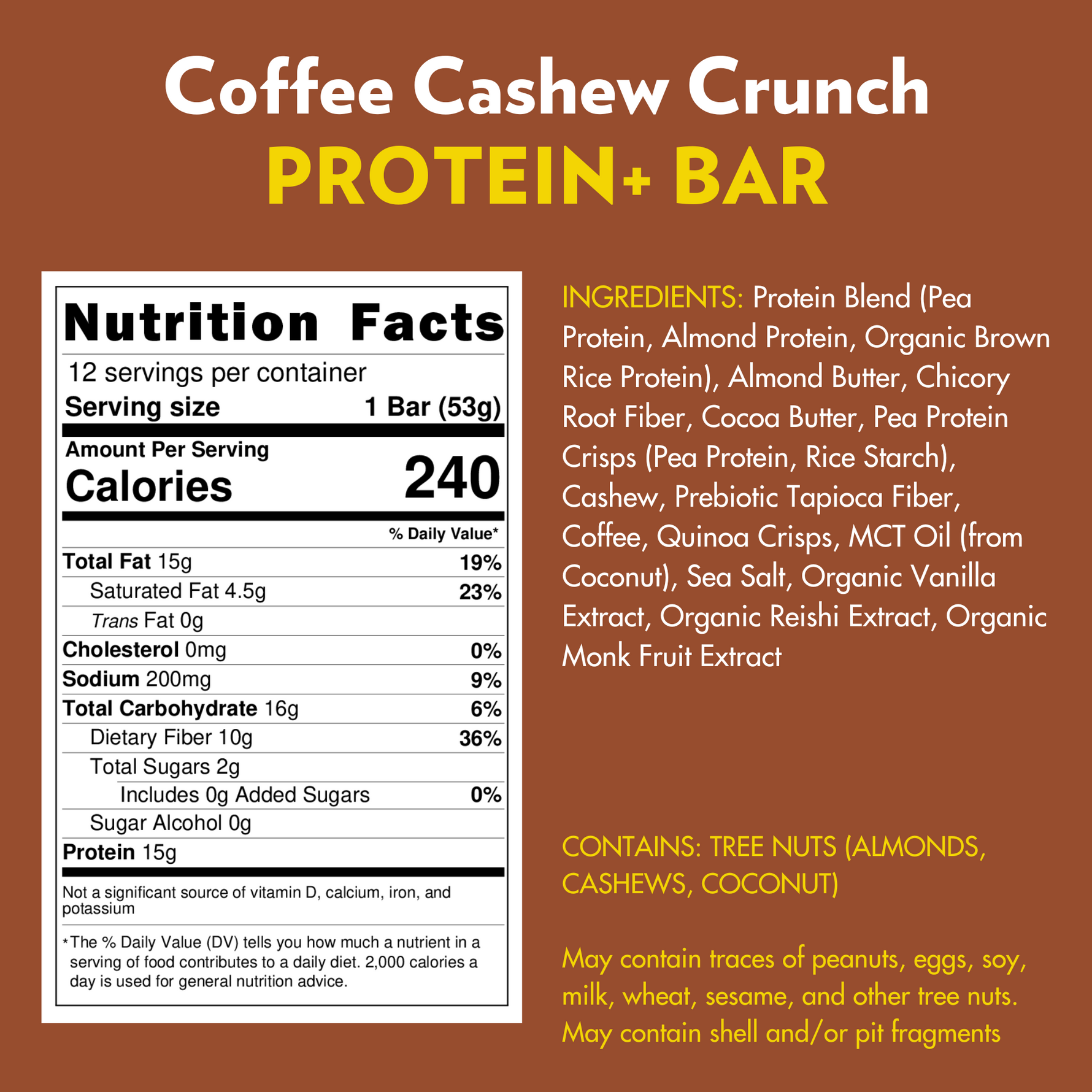 High Protein Coffee Cashew Crunch PROTEIN+ Bar (12 Count)