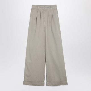Beige Cotton Wide Trousers - By Baano