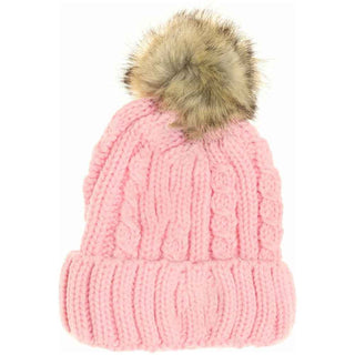 KIDS Cable Ribbed Fur Pom C.C Beanie