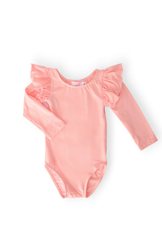 Peach L/S Flutter Sleeve Leotard - By Baano