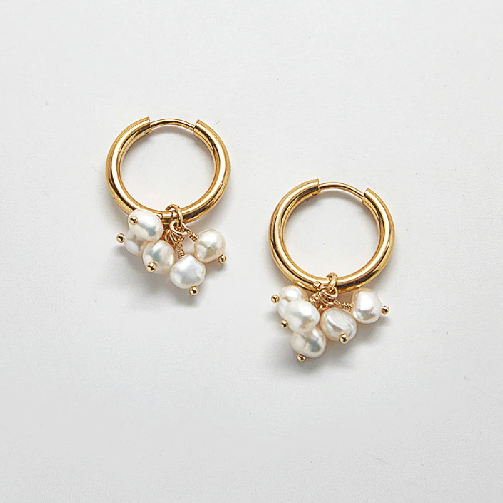 Pearl Huggie Hoop Earrings
