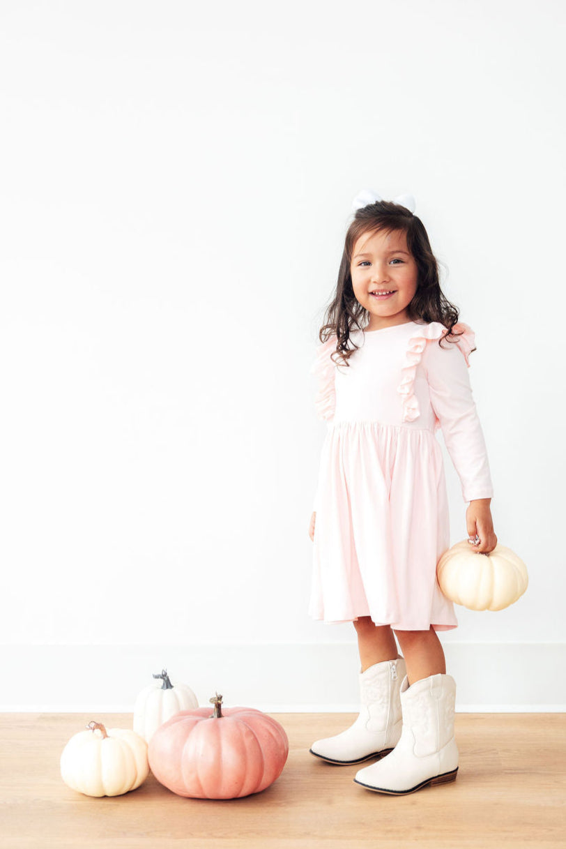 Petal Pink L/S Ruffle Twirl Dress