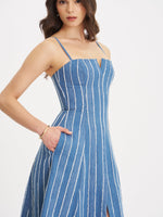Abygail Stripe Cotton Denim Maxi Dress Miss Circle
