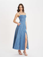Abygail Stripe Cotton Denim Maxi Dress Miss Circle