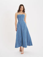 Abygail Stripe Cotton Denim Maxi Dress Miss Circle