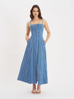 Abygail Stripe Cotton Denim Maxi Dress Miss Circle