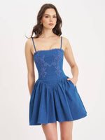 Zafira Cotton Denim Drop Waist Corset Mini Dress