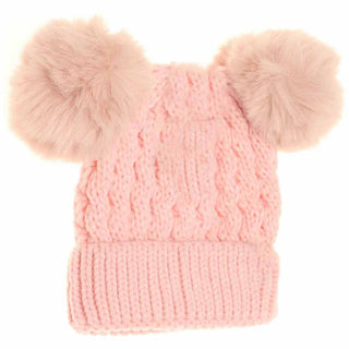 KIDS Cable Knit Double Matching Pom C.C Beanie