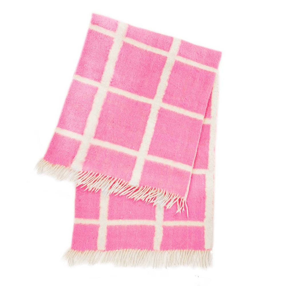 Momos Grid Blanket- Natural White &amp; Neon Pink