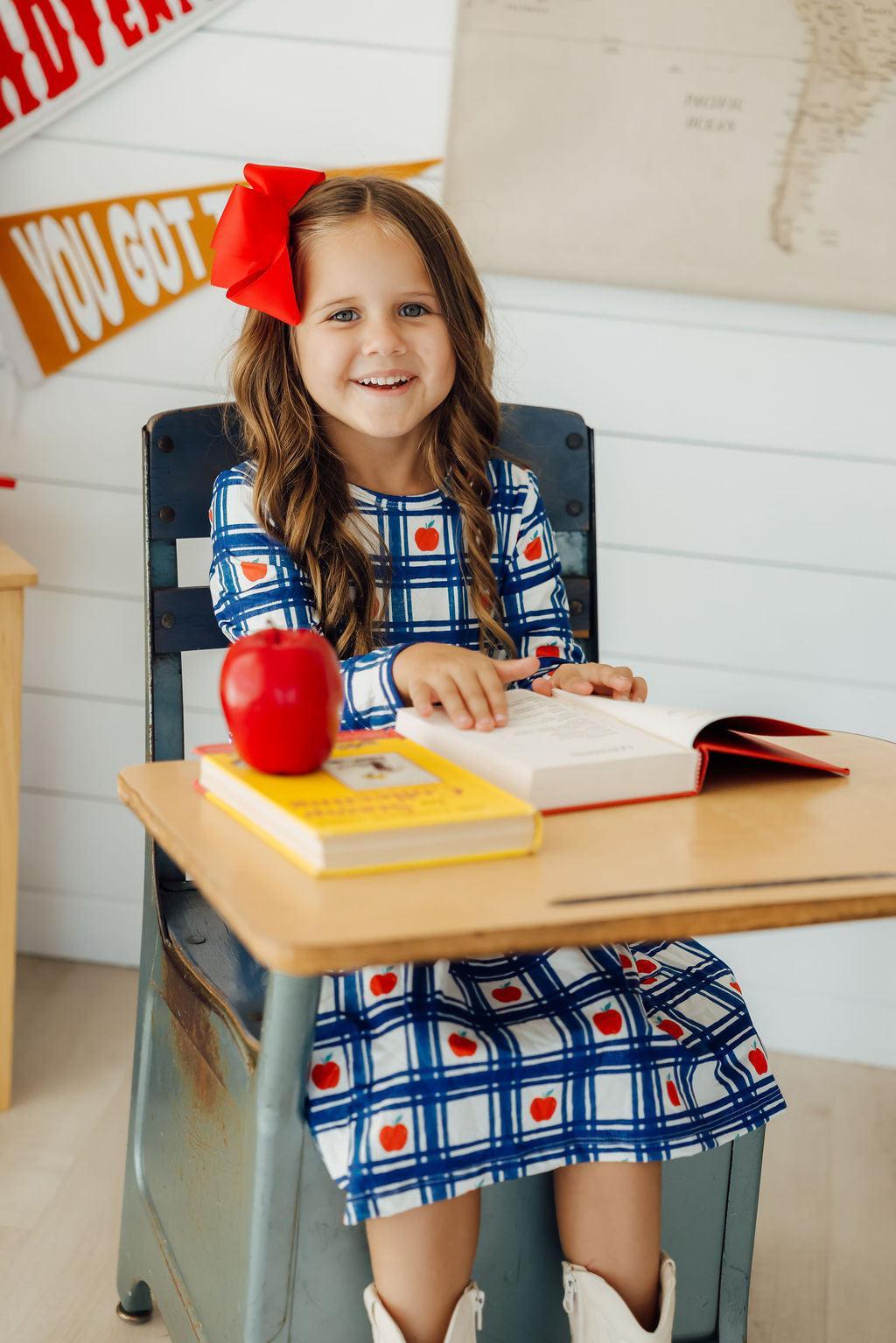 Plaid Apples L/S Pocket Twirl Dress