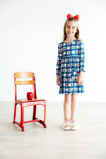 Plaid Apples L/S Pocket Twirl Dress