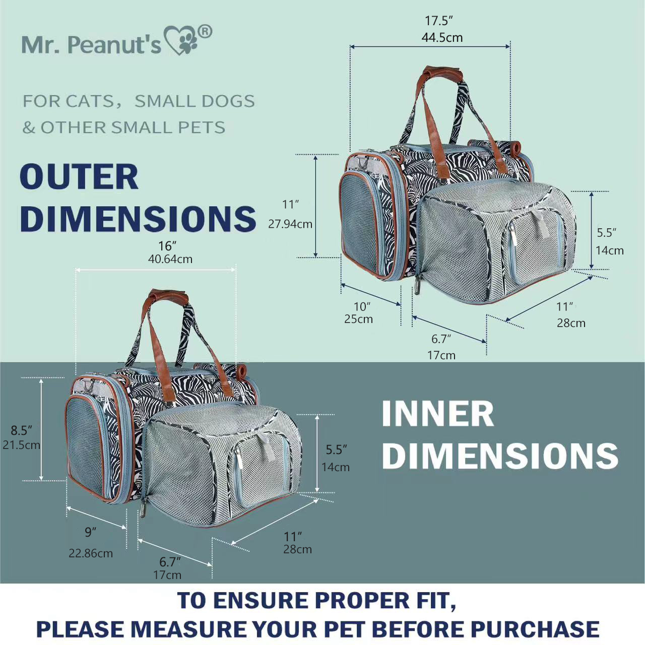 Mr. Peanut's Gold Series Standard Size Airline Compliant Expandable Pet Carrier - Prints Edition Mr. Peanut's Pet Carriers