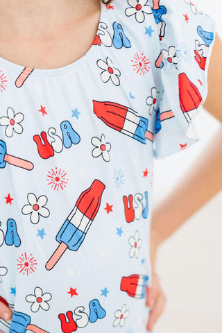 SALE Proudly Patriotic S/S Flutter Sleeve Leotard - By Baano