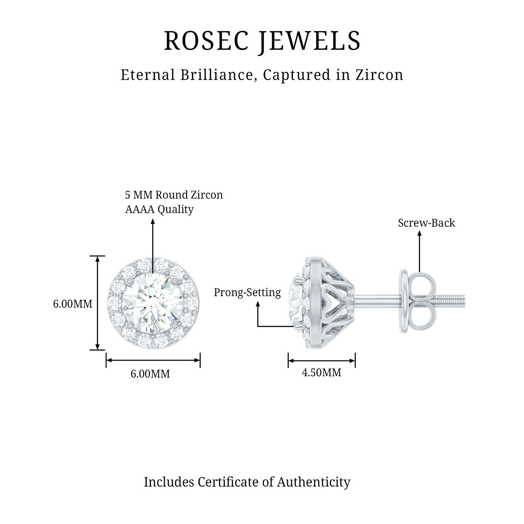 1 CT Zircon Classic Halo Stud Earrings