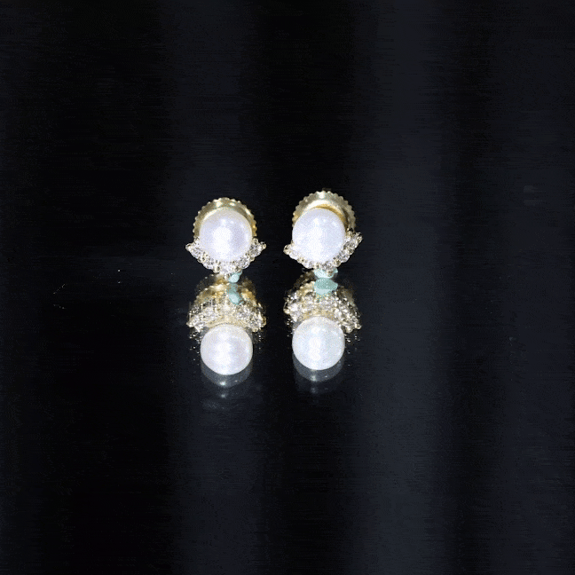 Modern Stud Earrings with Freshwater Pearl and Diamond
