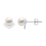 Modern Stud Earrings with Freshwater Pearl and Diamond