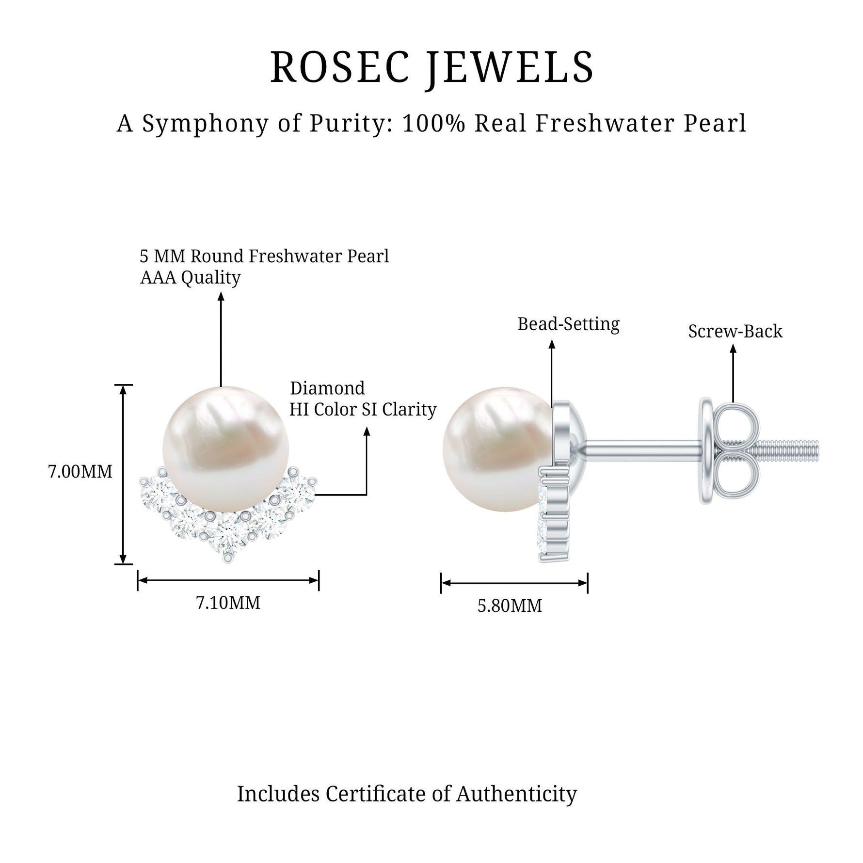 Modern Stud Earrings with Freshwater Pearl and Diamond