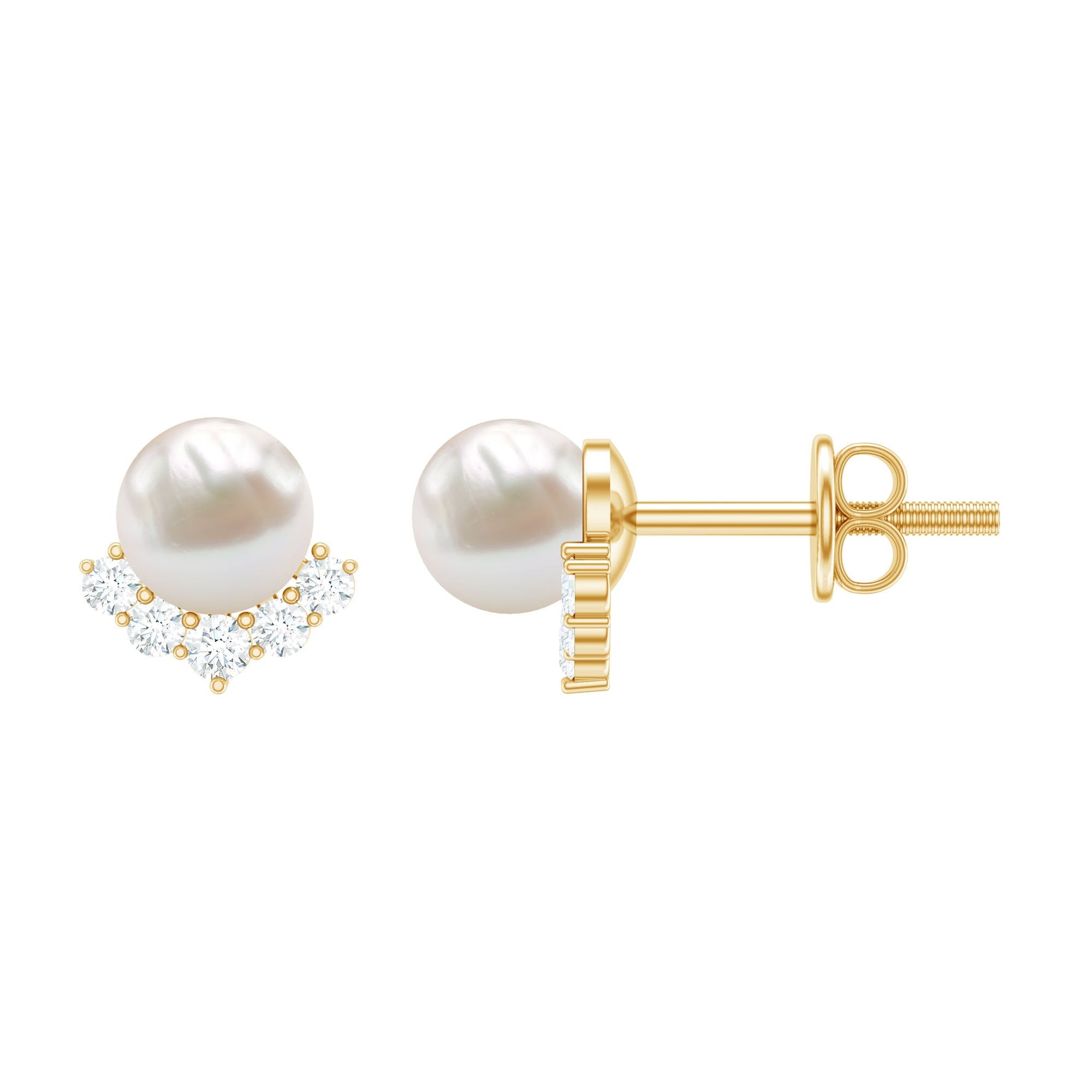 Modern Stud Earrings with Freshwater Pearl and Diamond