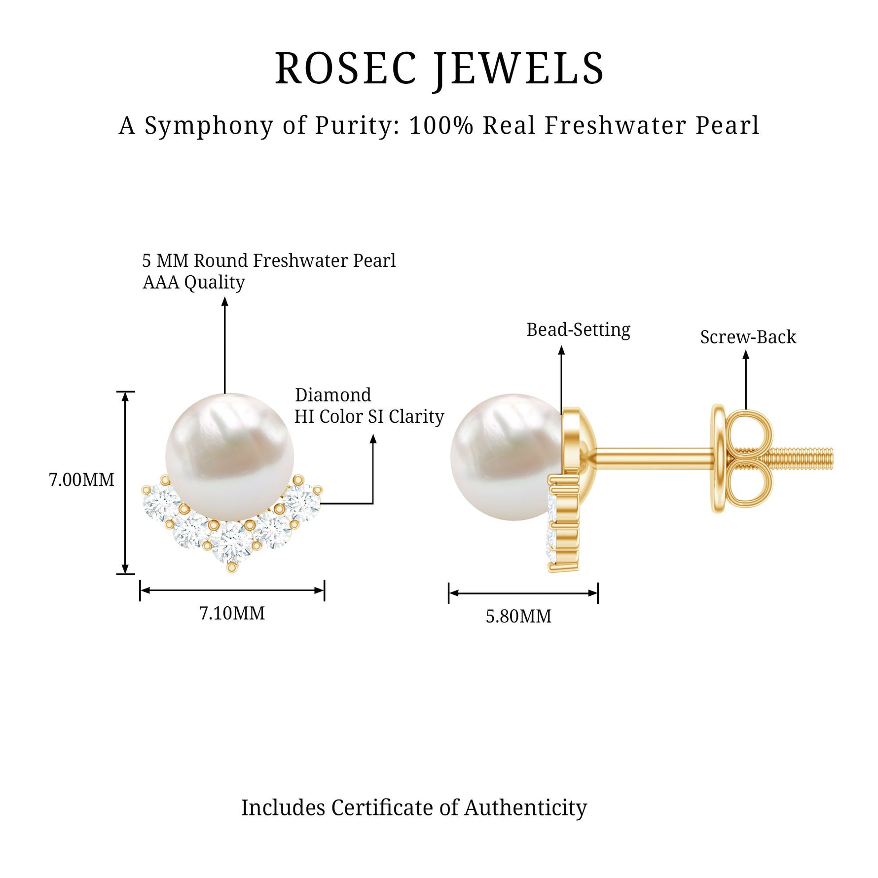 Modern Stud Earrings with Freshwater Pearl and Diamond