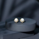 Modern Stud Earrings with Freshwater Pearl and Diamond