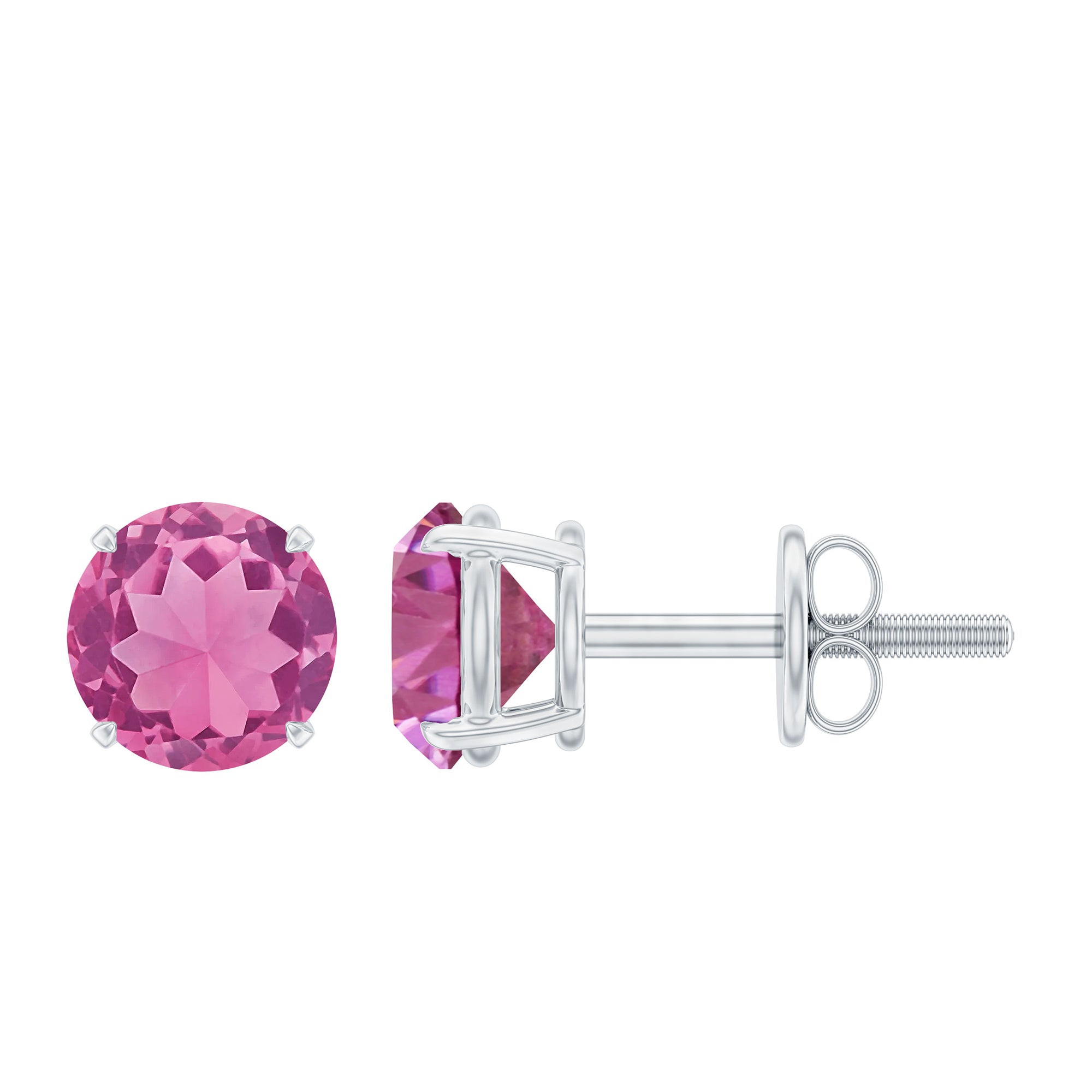 October Birthstone 1/2 CT Round Shape Pink Tourmaline Stud Earrings