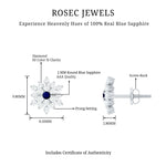 1.25 CT Blue Sapphire and Diamond Floral Cluster Stud Earrings