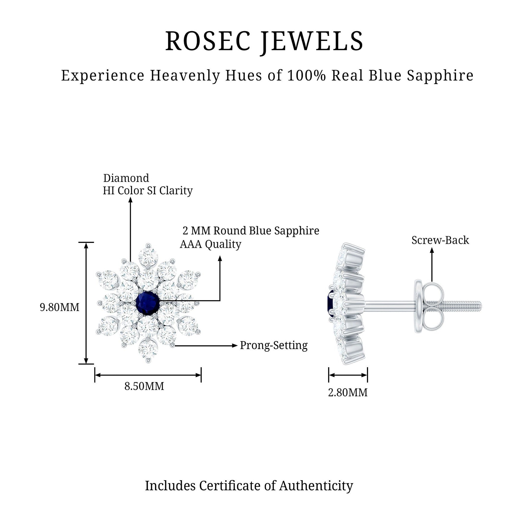 1.25 CT Blue Sapphire and Diamond Floral Cluster Stud Earrings